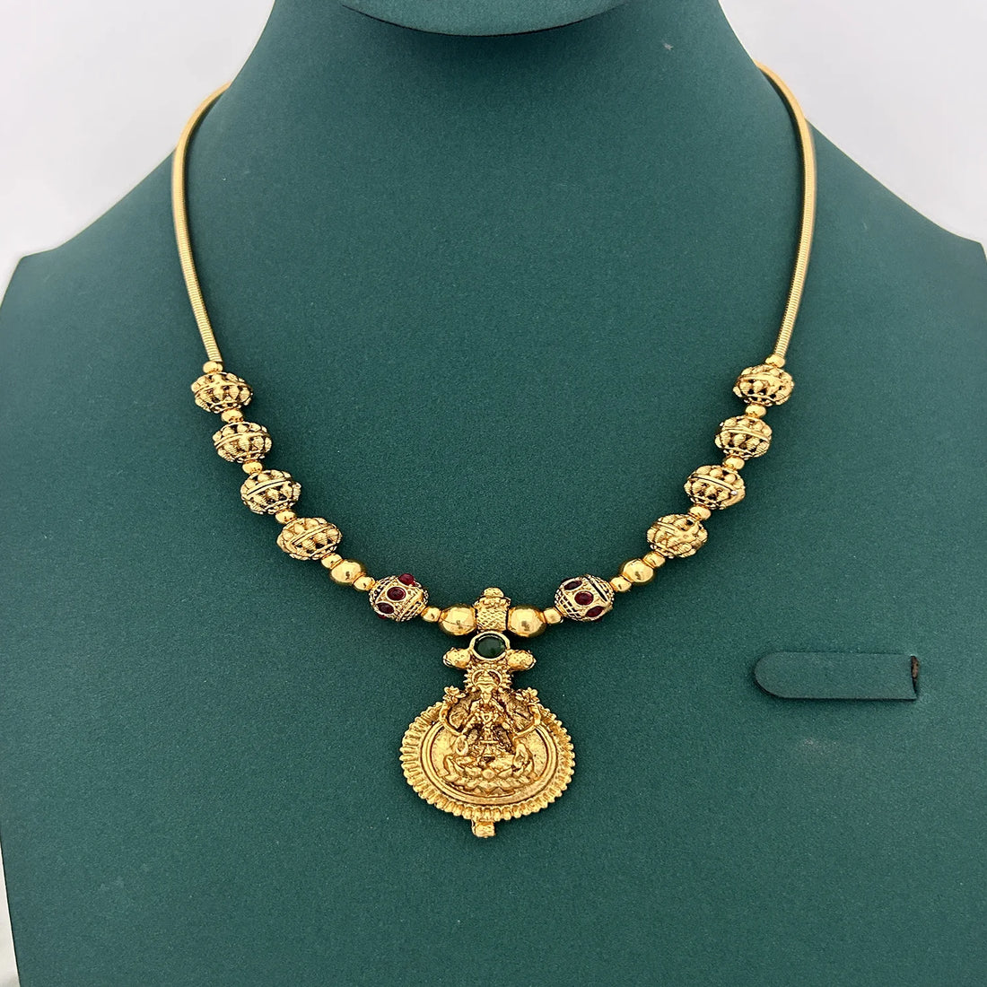 Antique Lakshmi Pendant Gold Hasli Chain Necklace