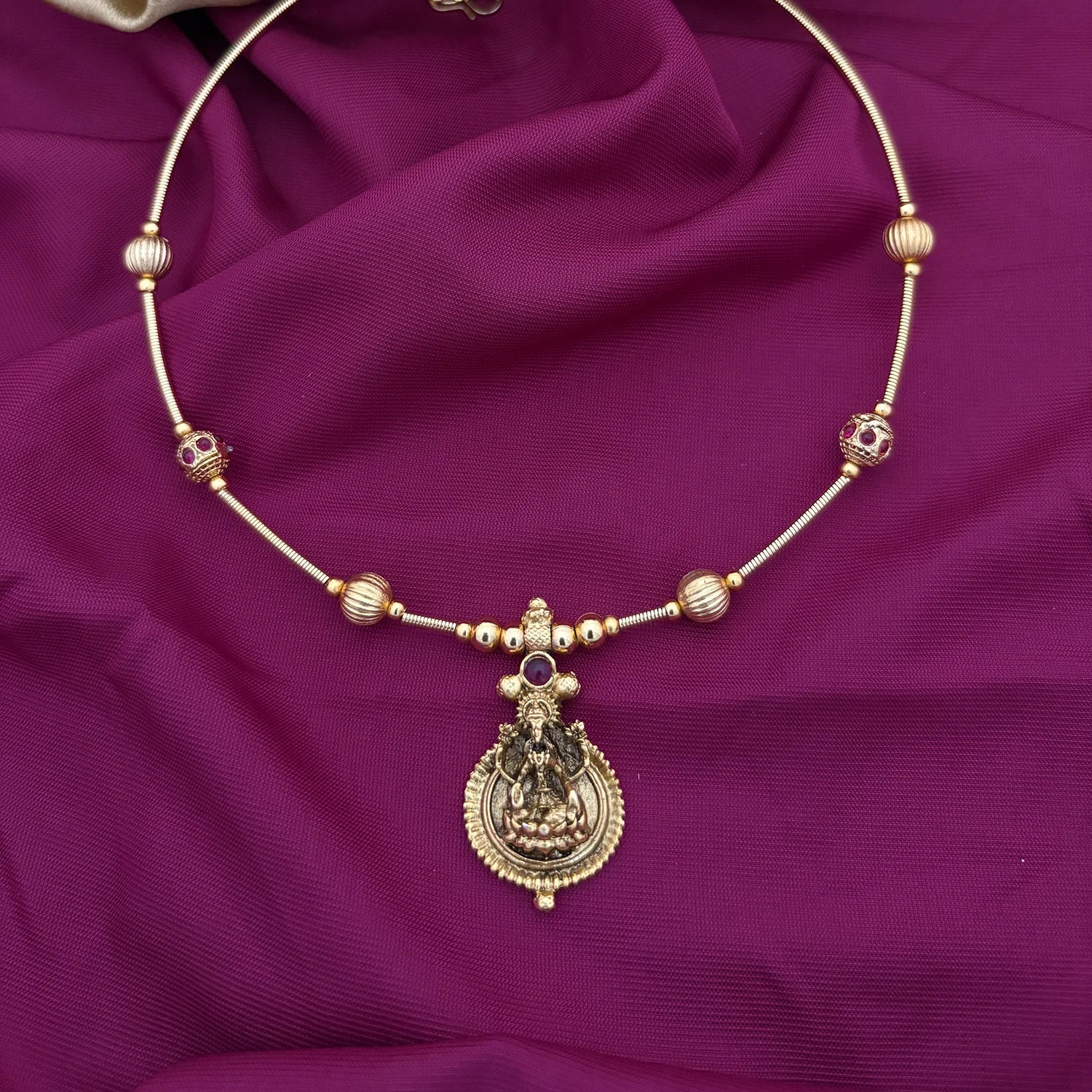Temple Lakshmi Gold Plated Hasli Chain Necklace