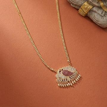 Peacock Ruby Stone Gold Plated Pendant Chain Necklace