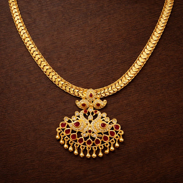 Red Stone Gold Plated Pendant Chain Necklace