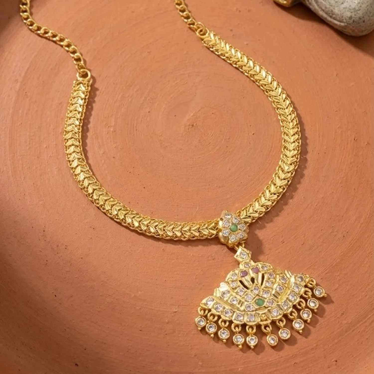 Gold Plated Designer Chain Necklace with Pendant