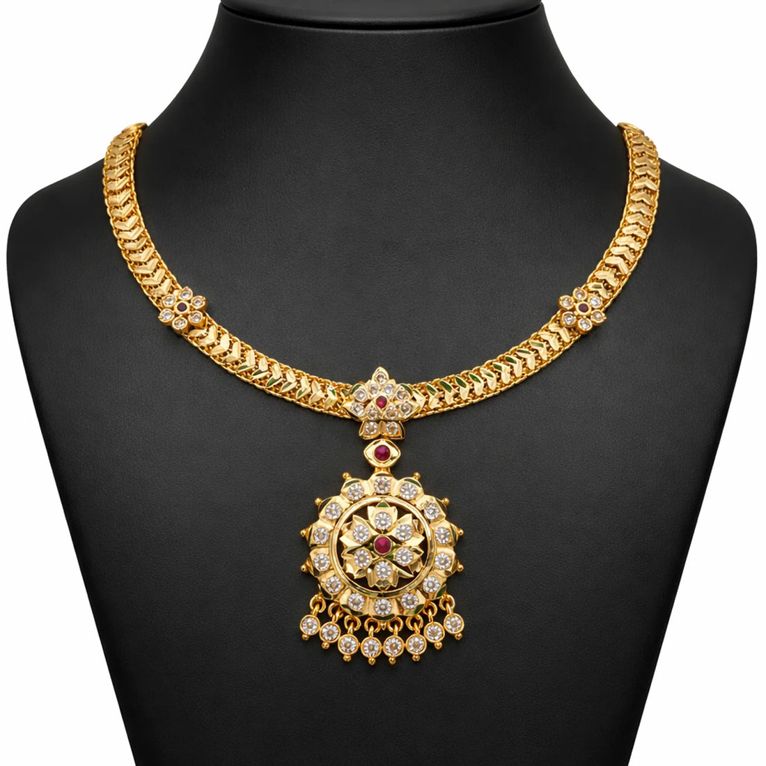 Designer AD Stone Gold Plated Chain Necklace Set