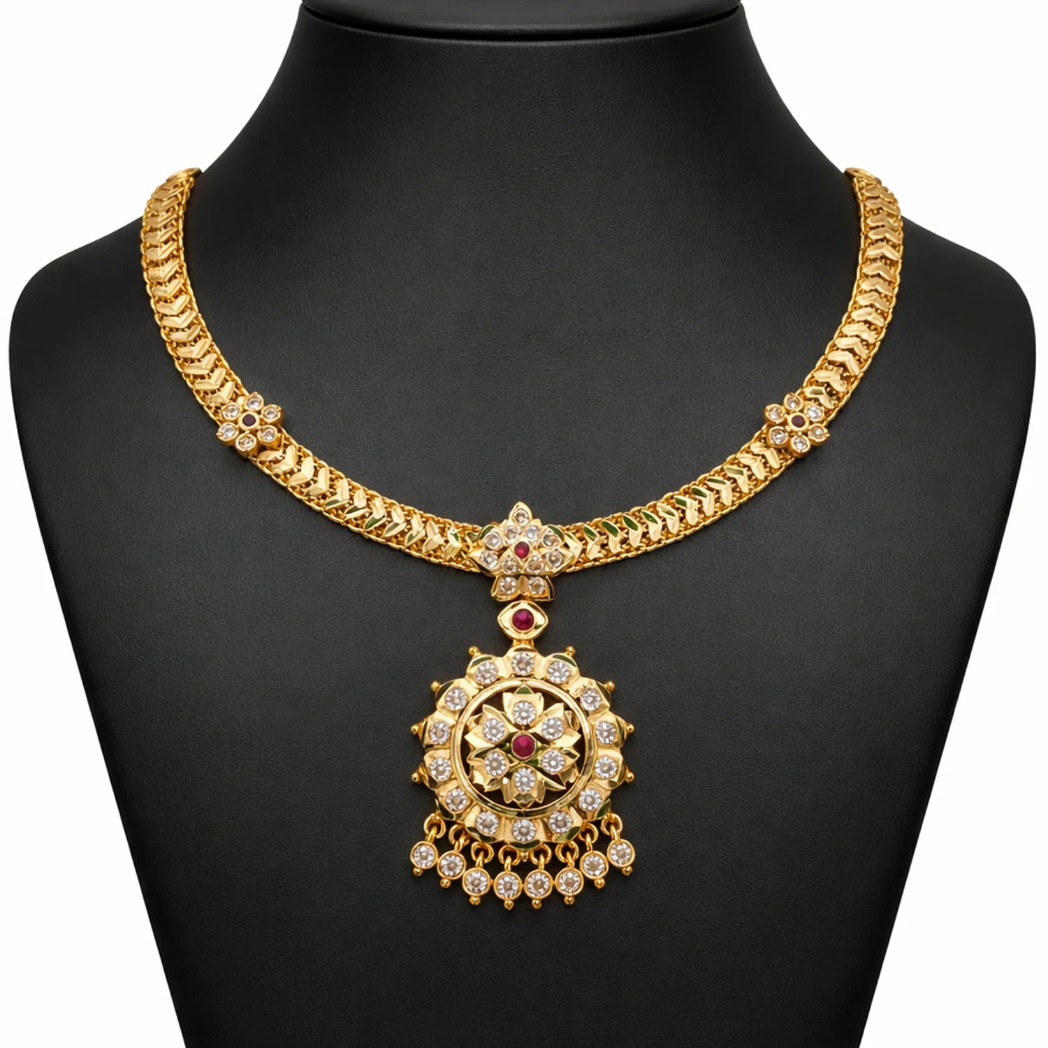 Designer AD Stone Gold Plated Chain Necklace Set