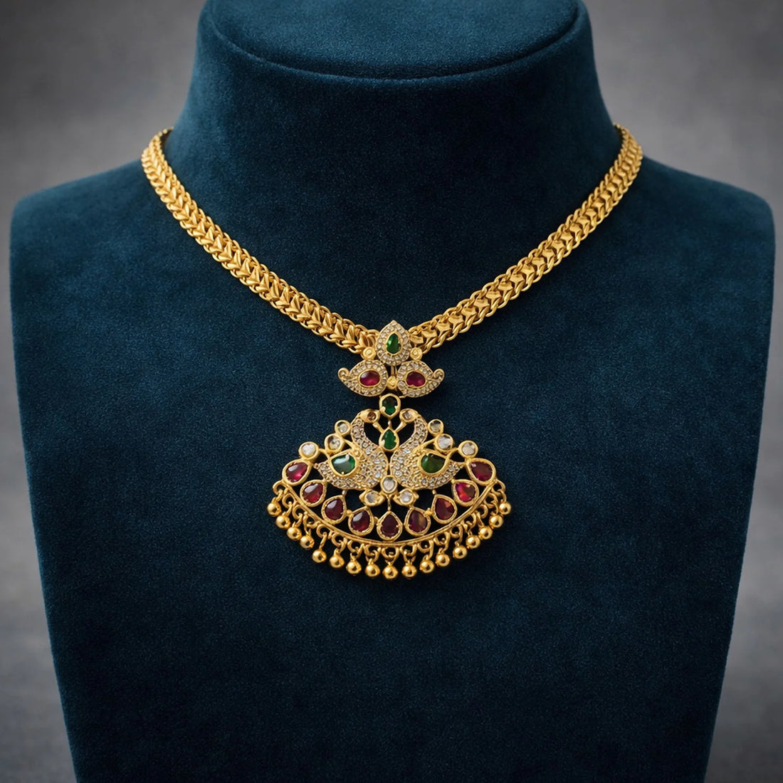 Multicolor Stone Gold Plated Pendant Chain Necklace