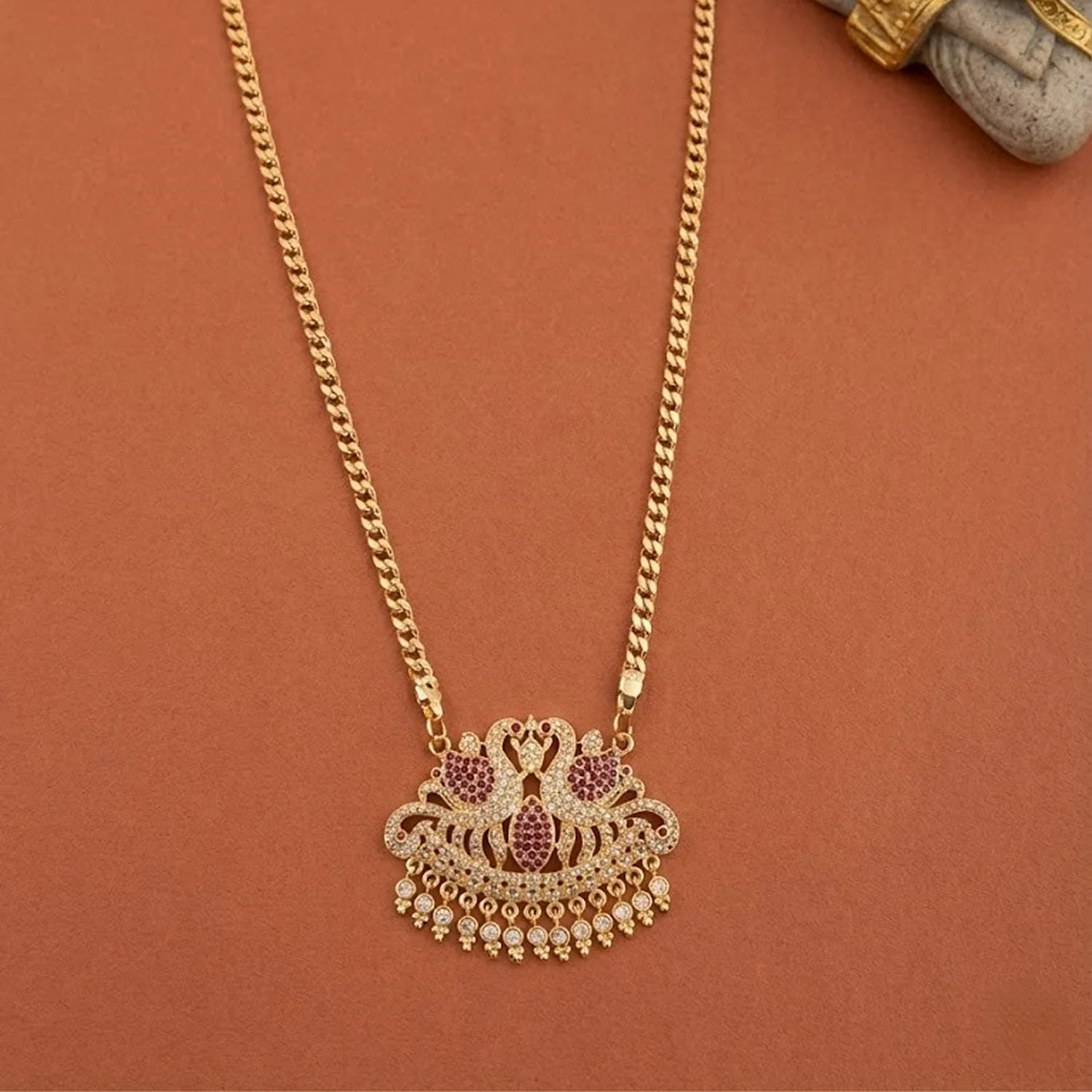 Peacock Stone Gold Plated Pendant Chain Necklace