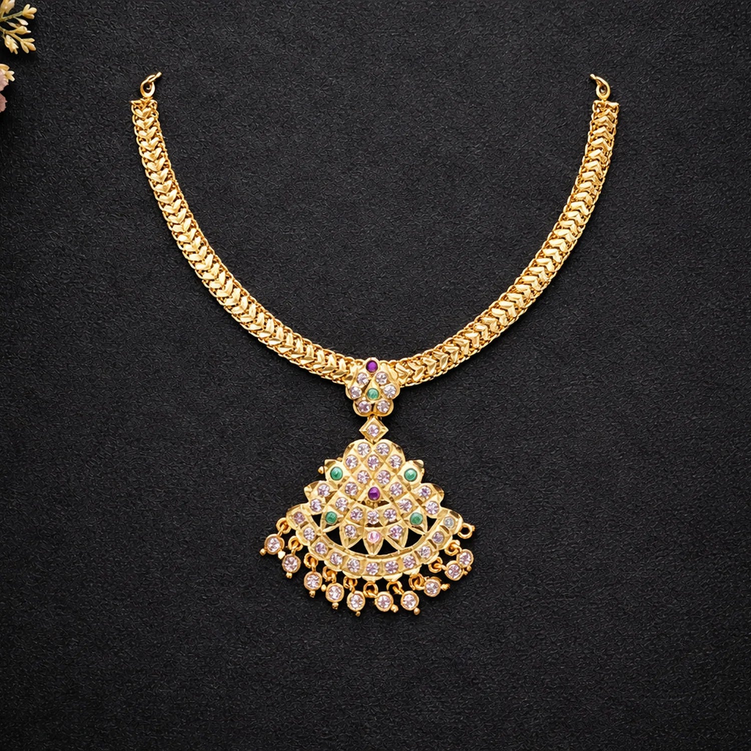 Gold Plated AD Pendant Chain Necklace for Women