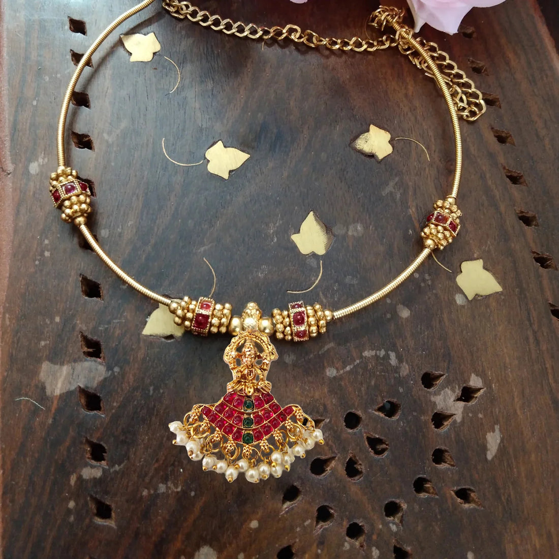 Lakshmi Pendant Gold Plated Hasli Chain Necklace