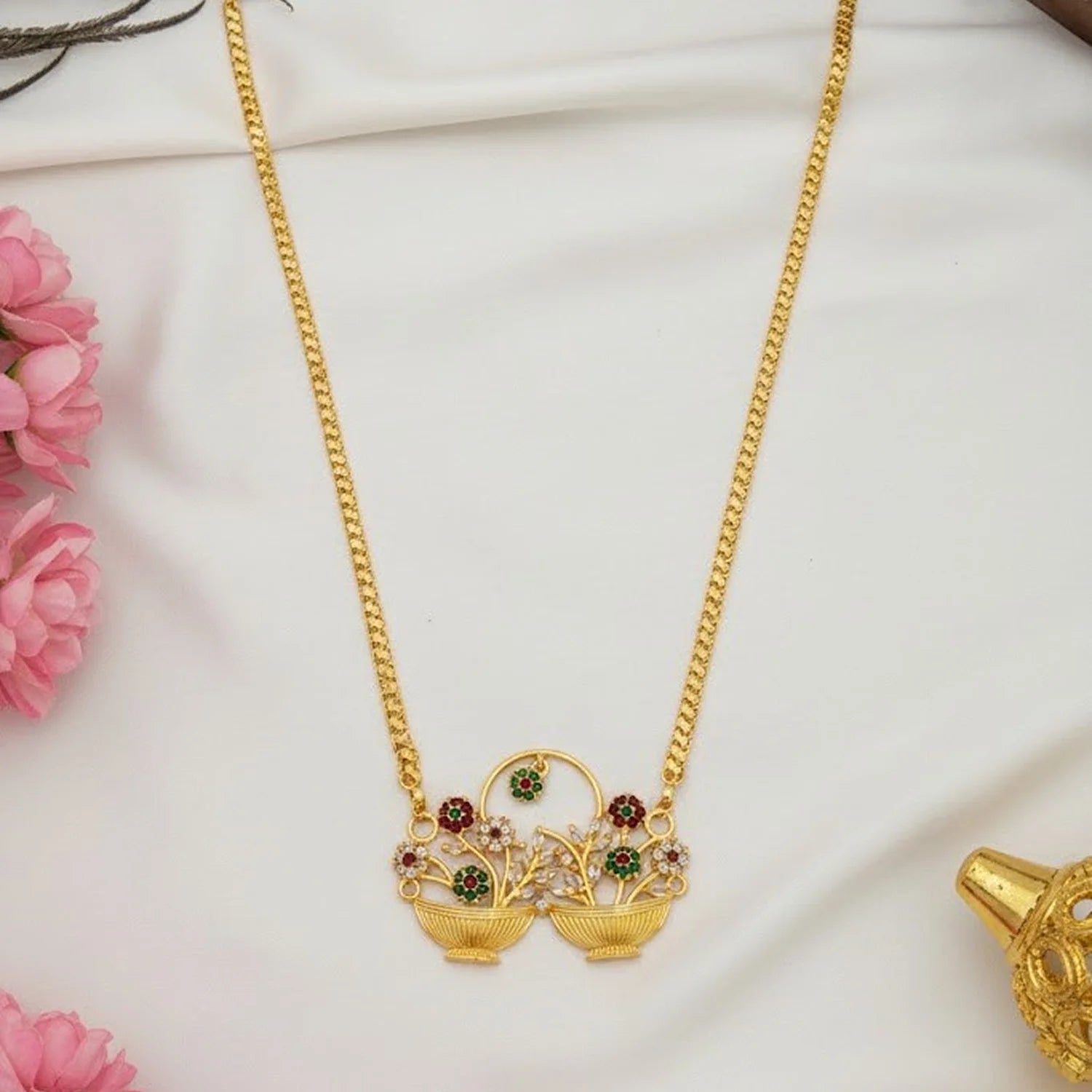 Floral Double Fuldani Gold Plated Chain Necklace for Women