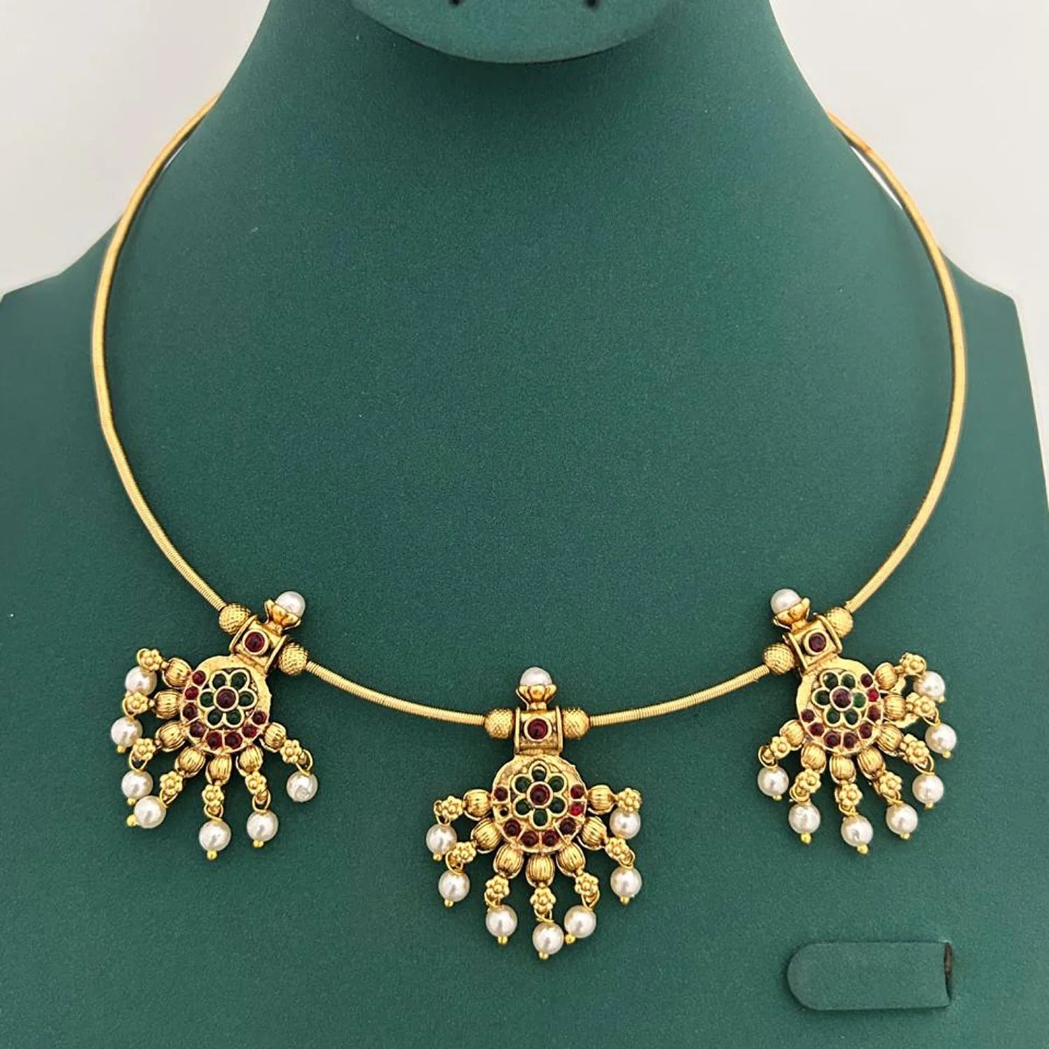 Traditional Gold Plated Hasli Necklace with Pearl Drops