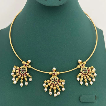 Traditional Gold Plated Hasli Necklace with Pearl Drops