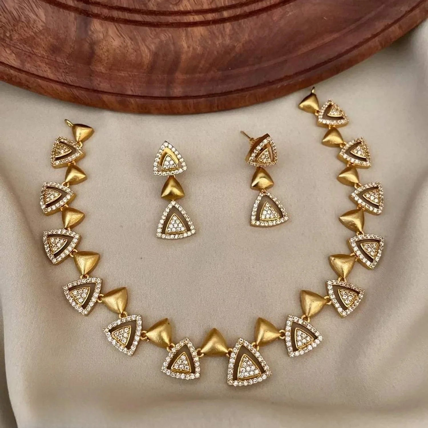Antique Peacock Gold Plated American Diamond Necklace Set