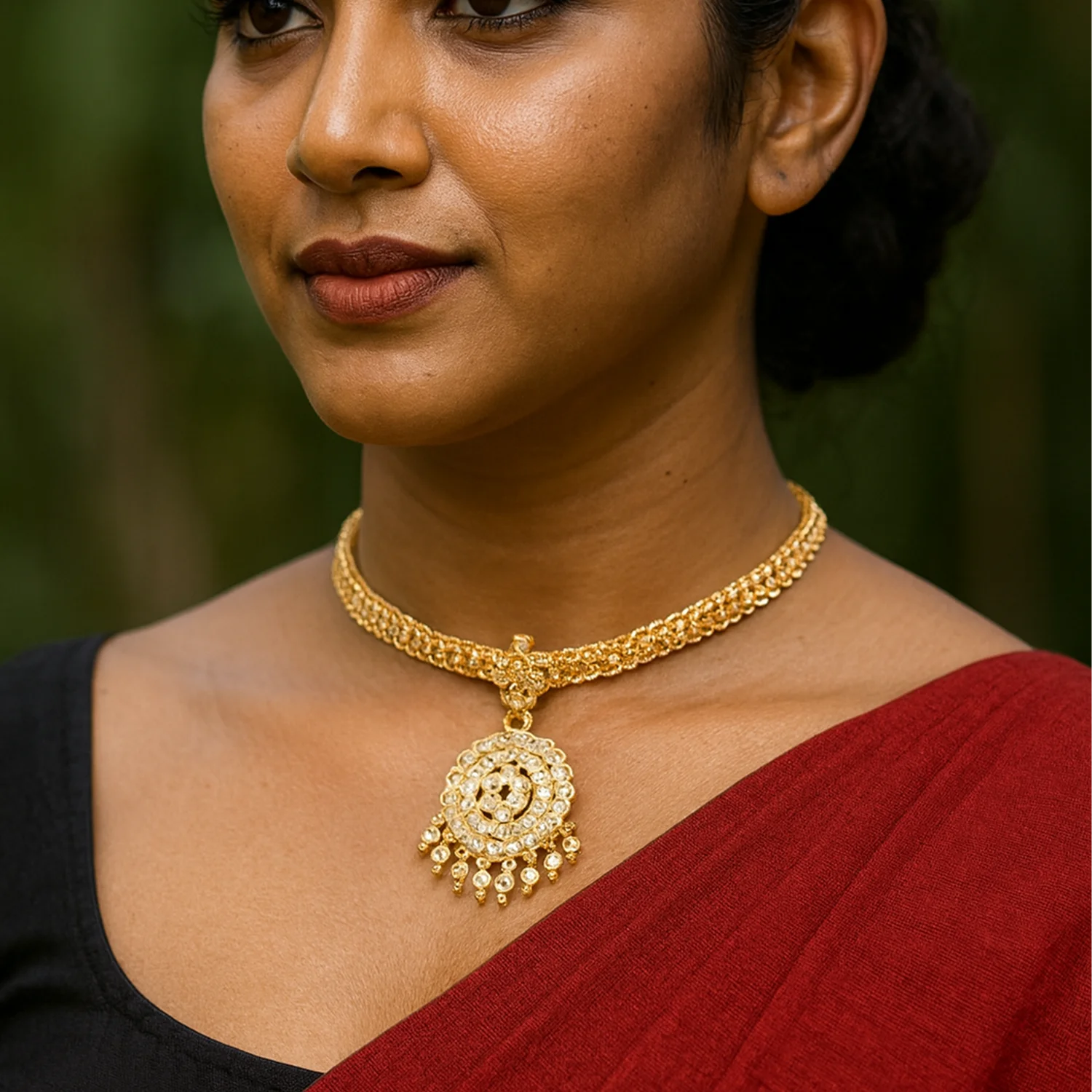 Gold Plated AD Pendant Chain Necklace for Women