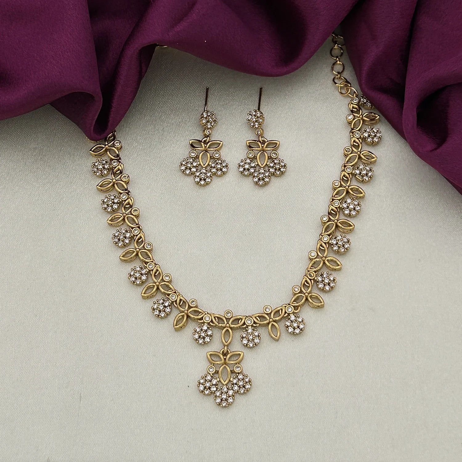 Leaf Floral American Diamond Necklace Set