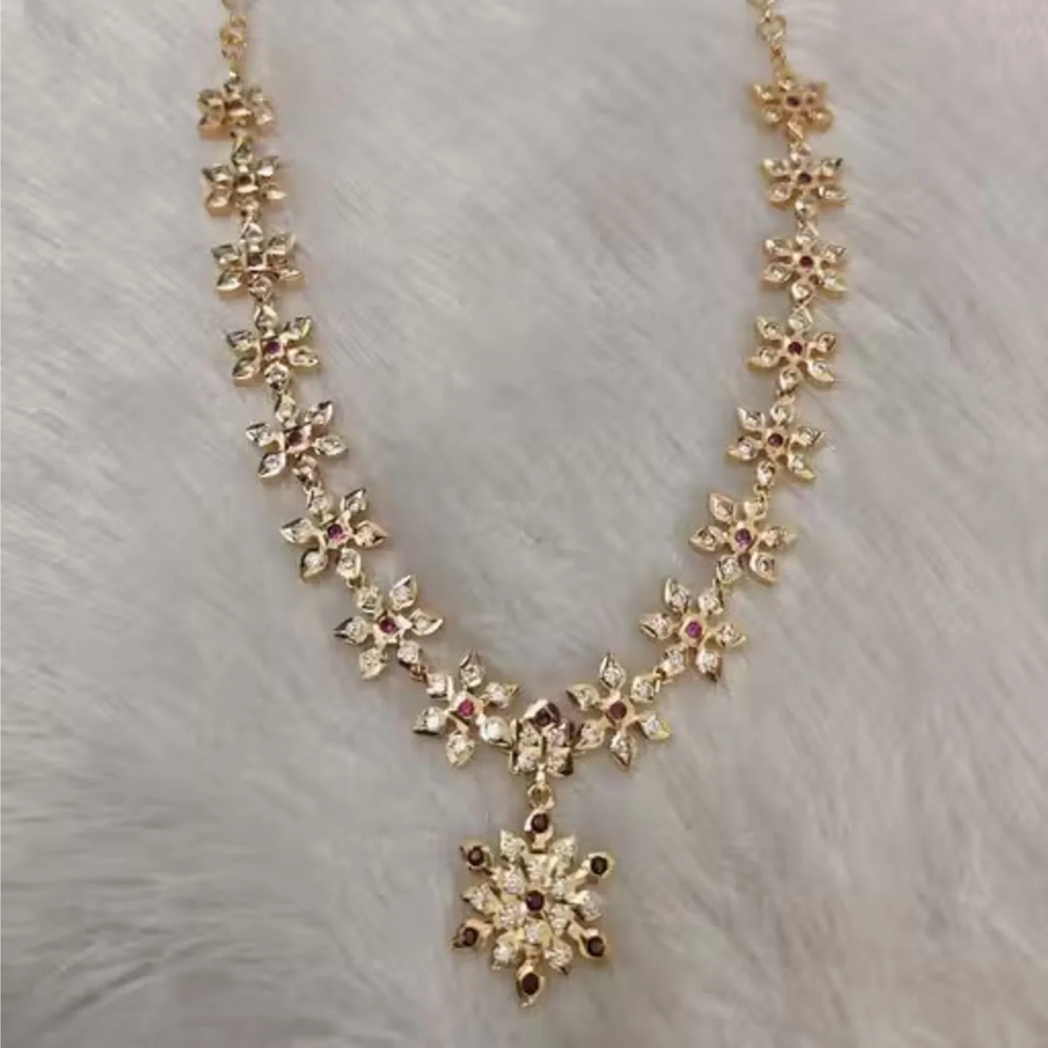 Floral AD Stone Gold Plated Chain Necklace Set
