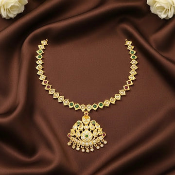 Multi Stone Gold Plated Pendant Chain Necklace for Women