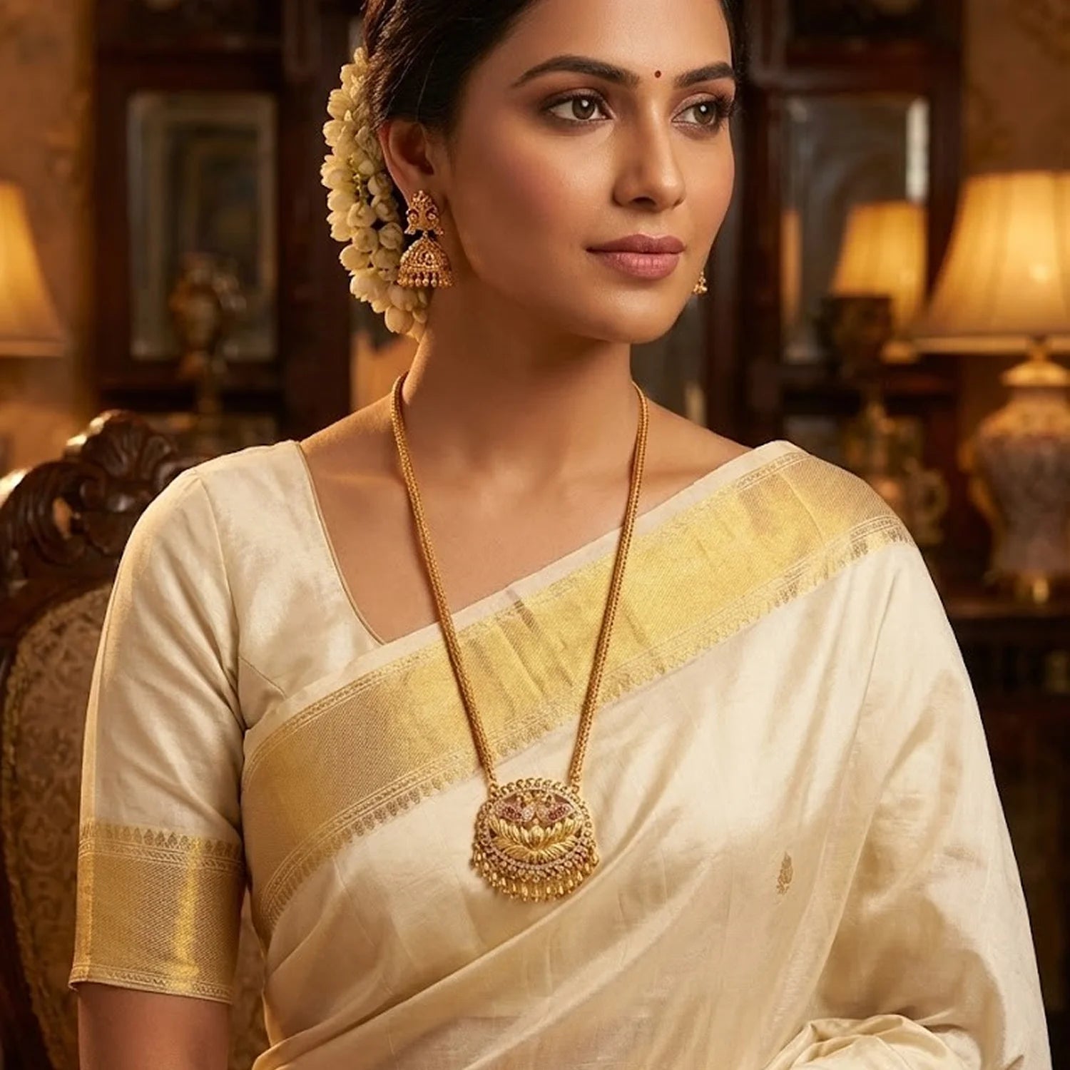 Temple Lakshmi Gold Plated Long Chain Necklace