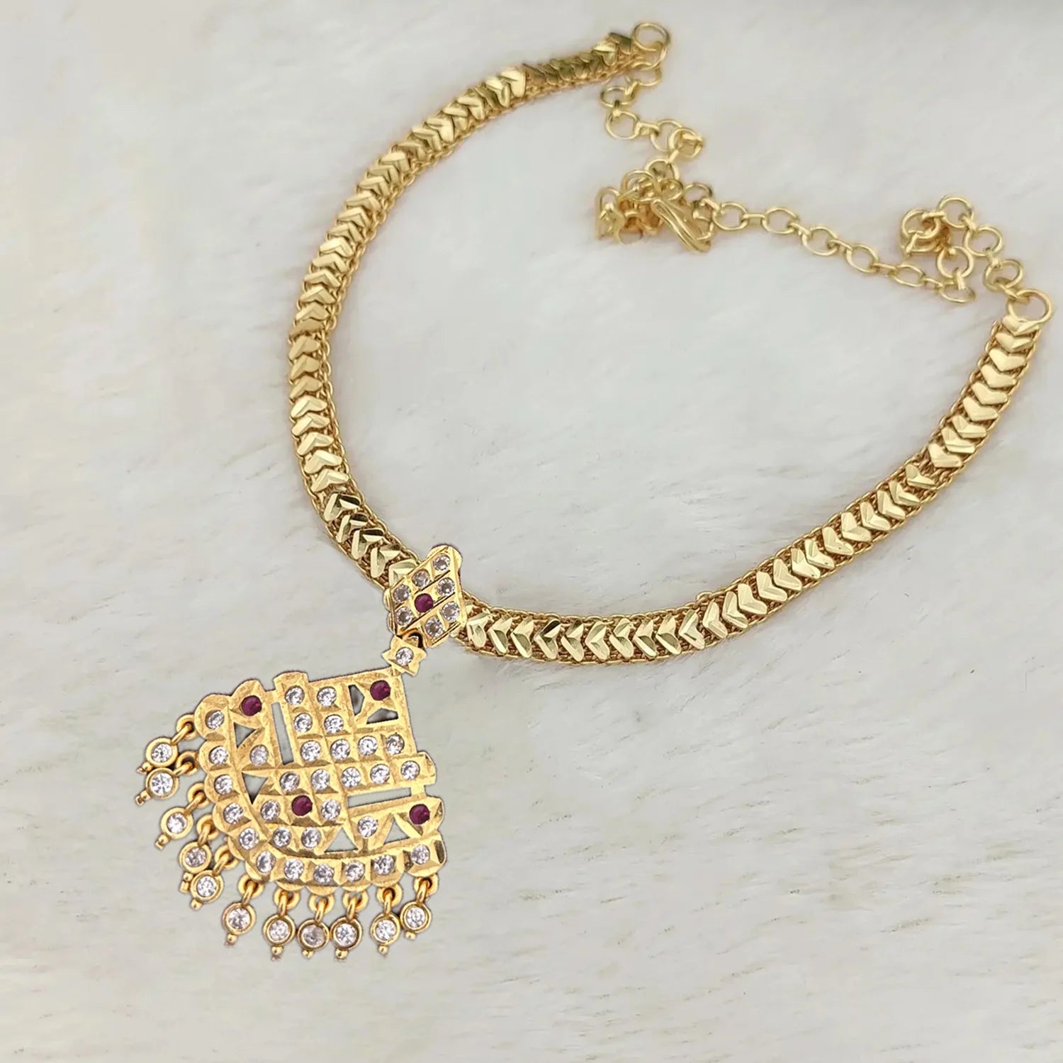 Gold Plated AD Stone Pendant Chain Necklace