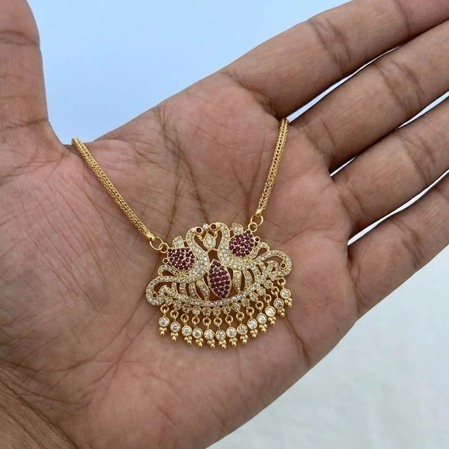 Peacock Design Gold Plated Pendant Chain Necklace