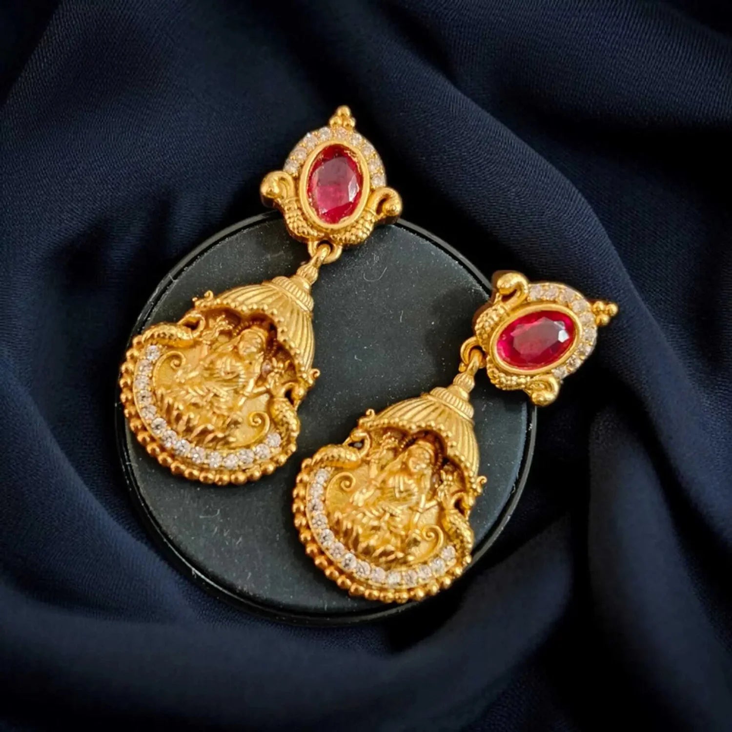 Lakshmi Temple Gold Plated Jhumka Earrings