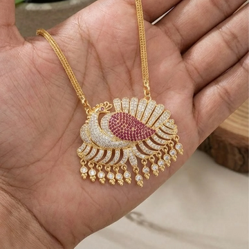 Royal Peacock AD Stone Gold Plated Pendant Chain Necklace