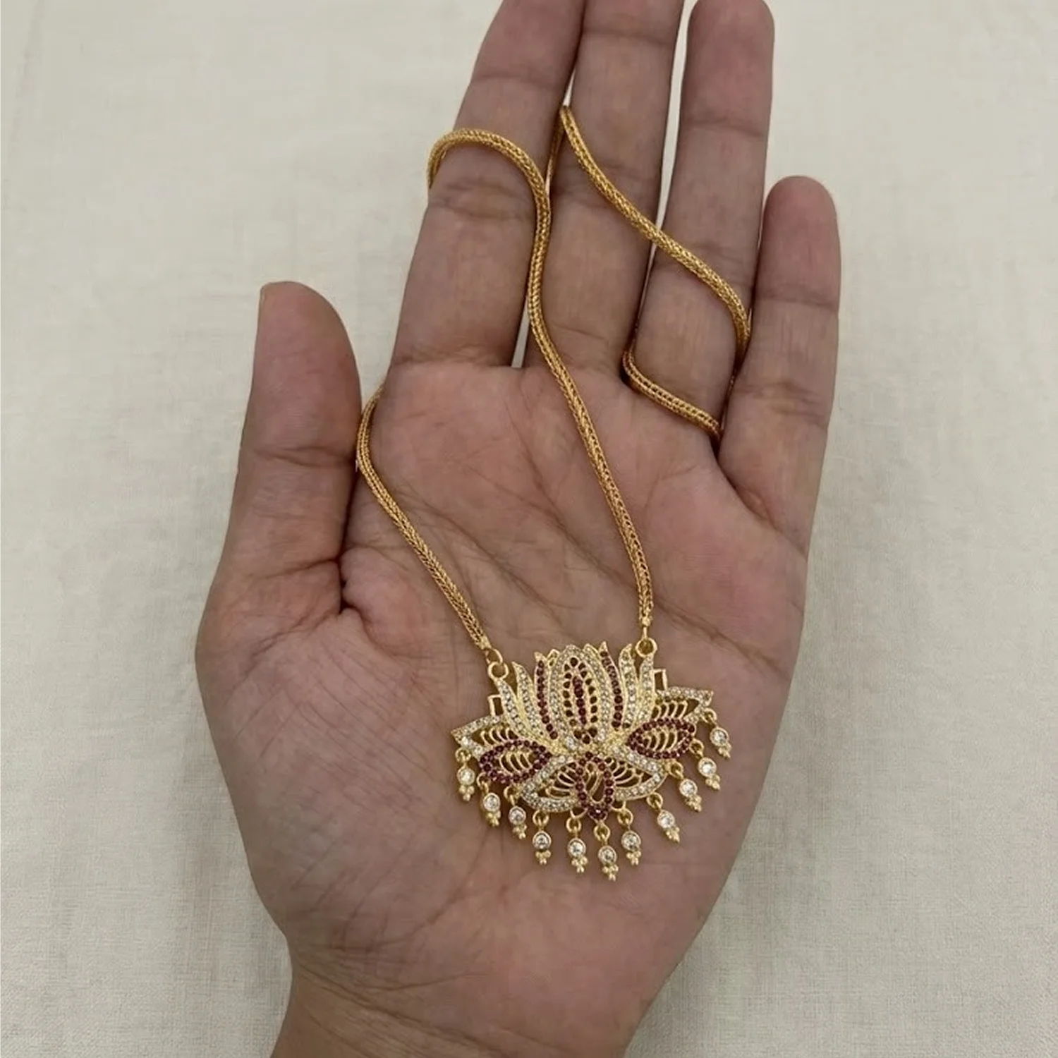 Lotus Pendant Gold Plated Chain Necklace for Women