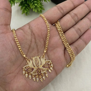 Lotus AD Stone Gold Chain Necklace with Drop Beads