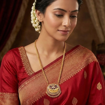 Lakshmi Temple Pendant Gold Long Chain Necklace