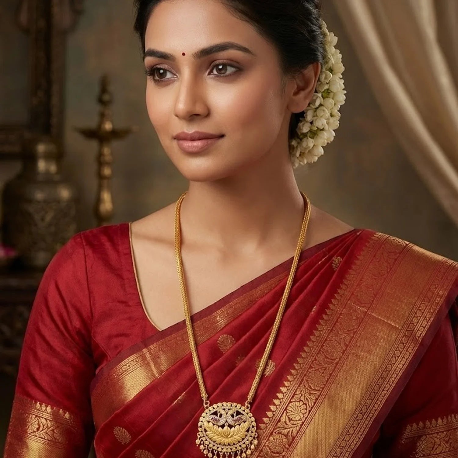 Temple Lakshmi Gold Plated Long Chain Necklace