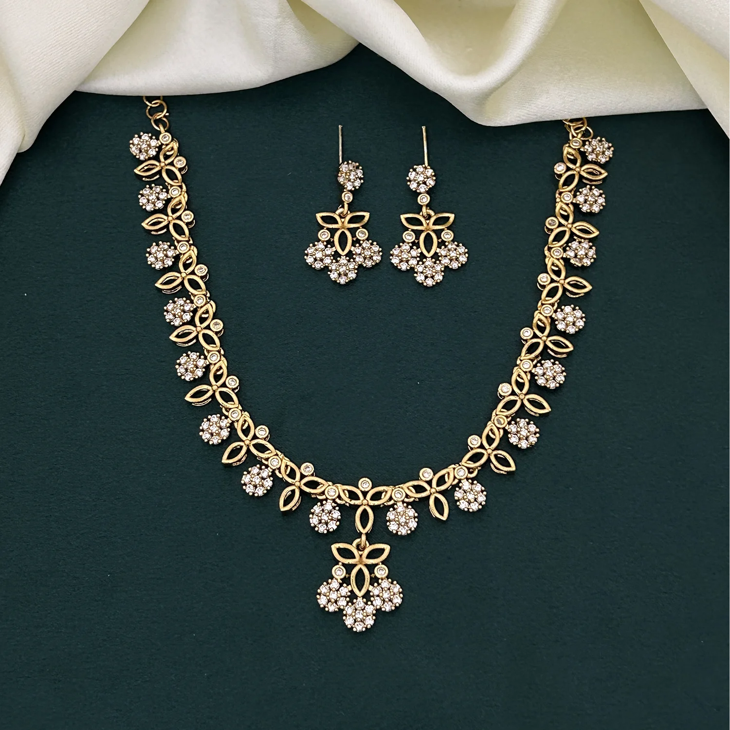 Leaf Floral American Diamond Necklace Set