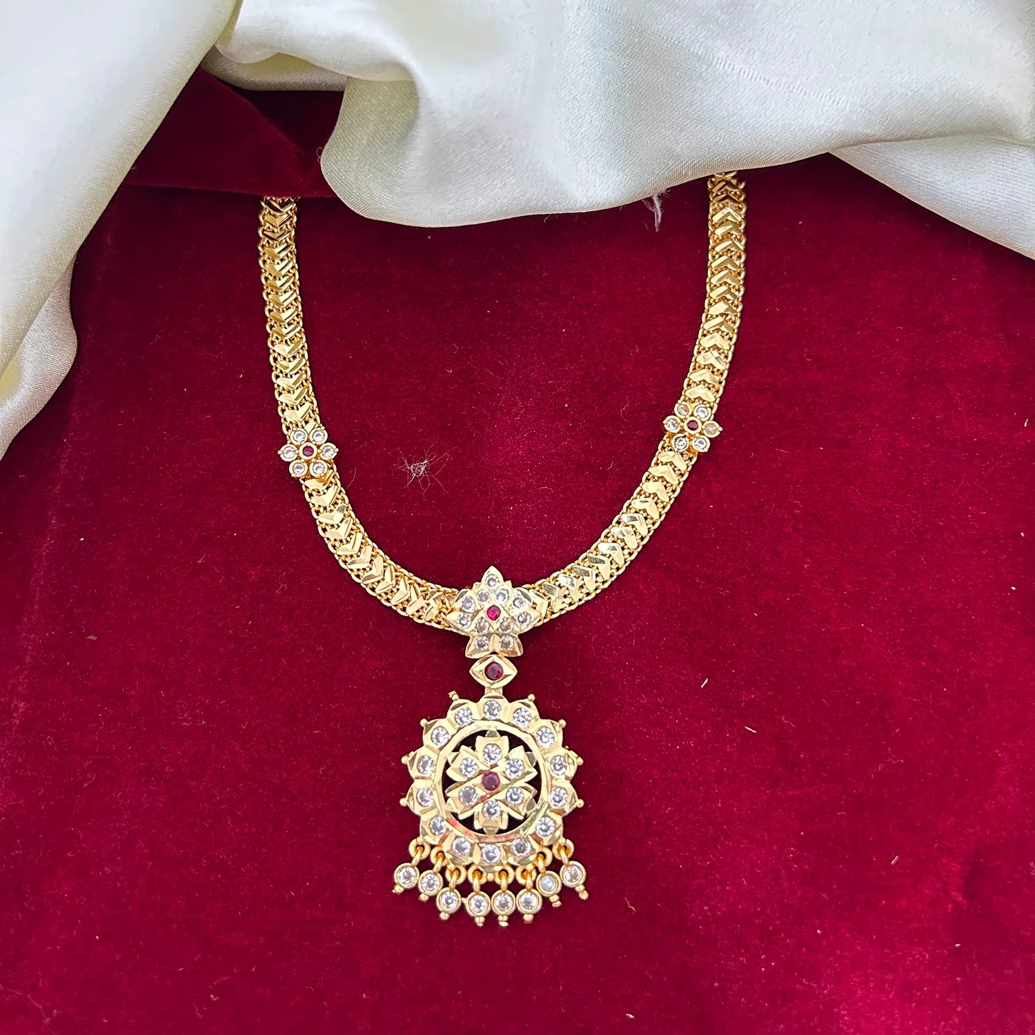 Designer AD Stone Gold Plated Chain Necklace Set
