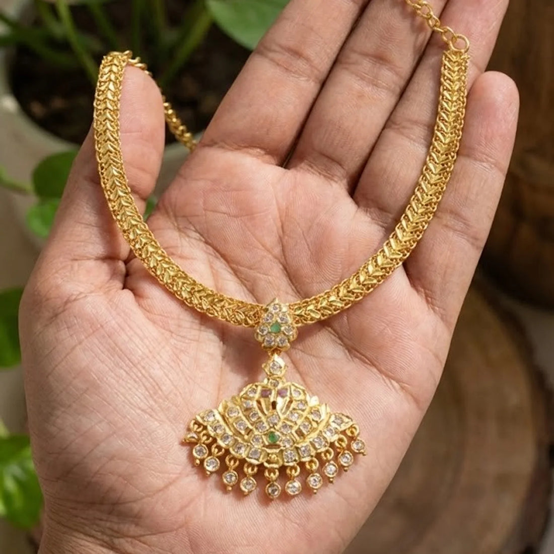 Gold Plated Designer Chain Necklace with Pendant
