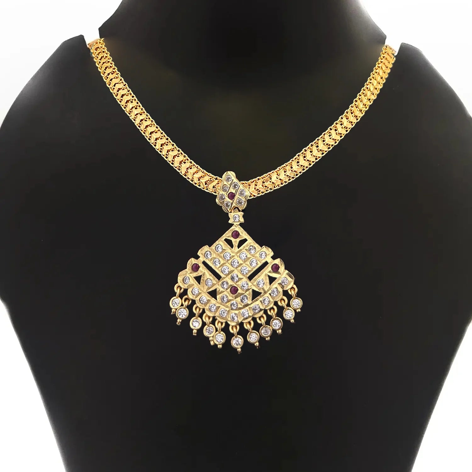 Gold Plated AD Stone Pendant Chain Necklace