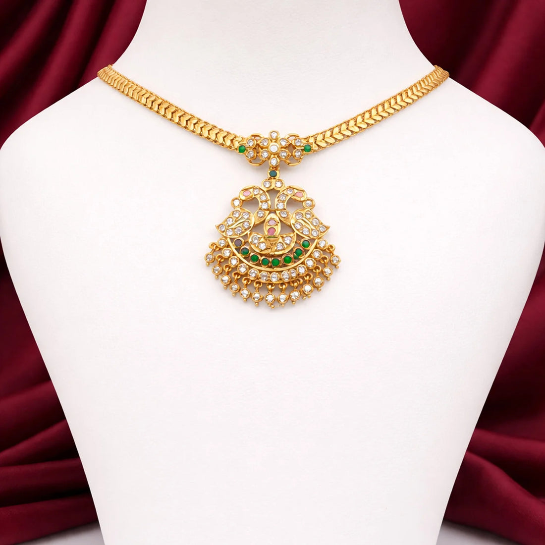 Gold Plated AD Multi Stone Pendant Chain Necklace for Women