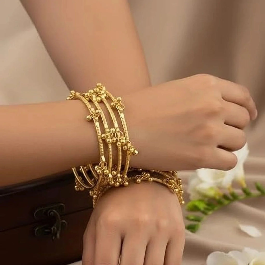 Gold Plated Floral Designer Bangles Set for Women