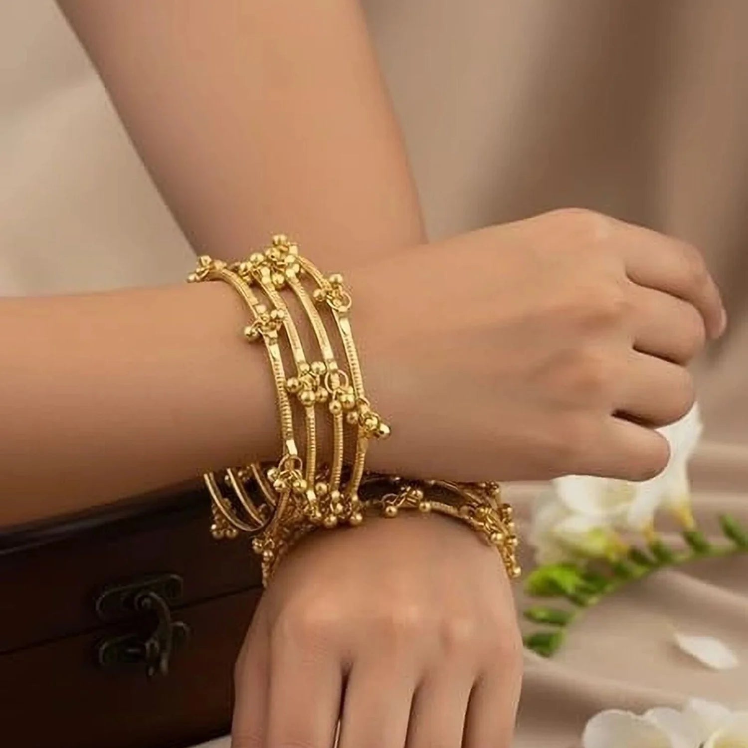 Gold Plated Floral Designer Bangles Set for Women