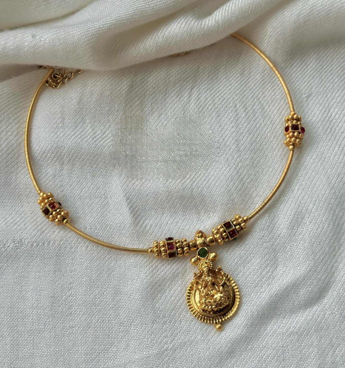 Lakshmi Temple Gold Plated Hasli Chain Necklace