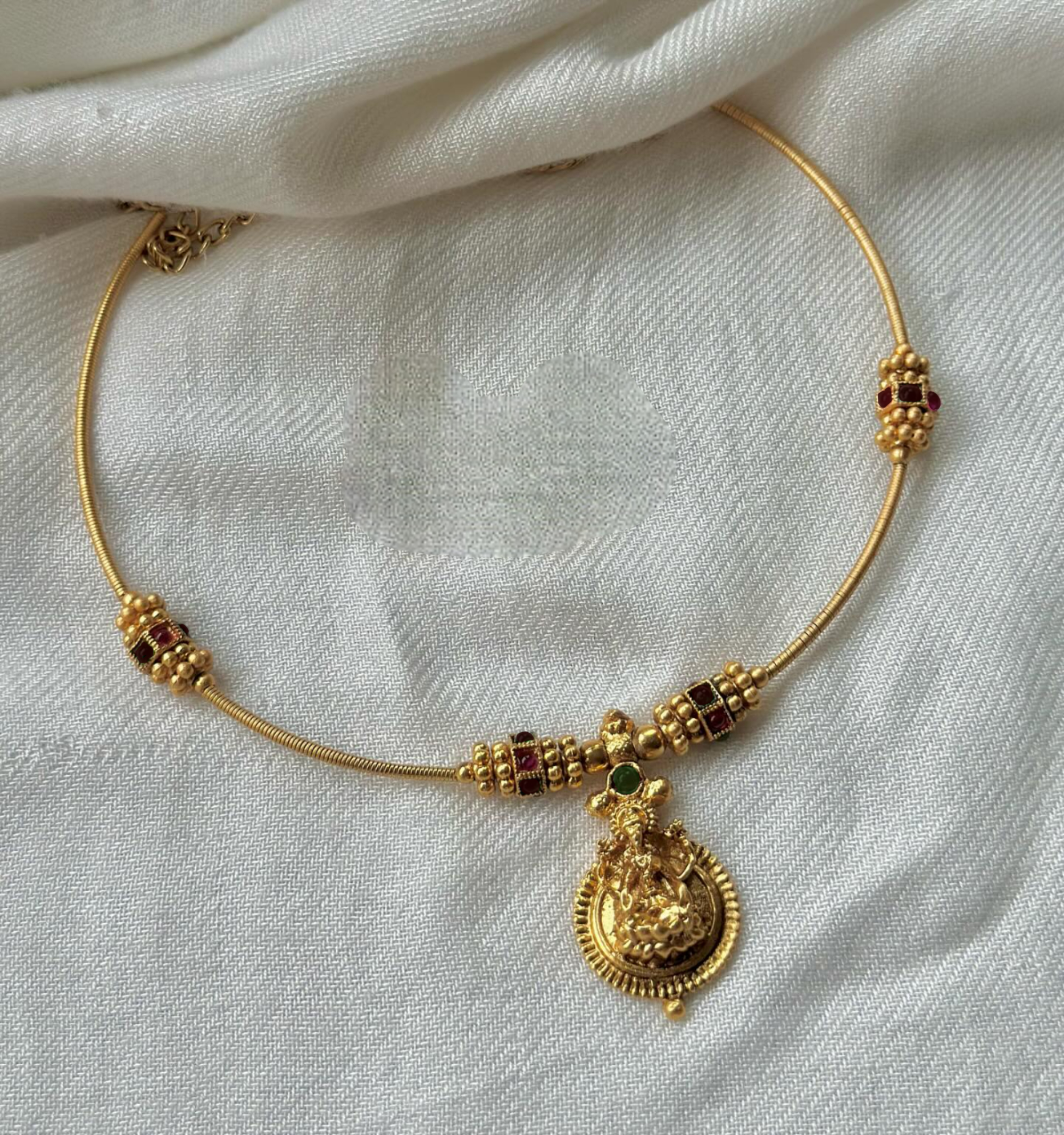 Lakshmi Temple Gold Plated Hasli Chain Necklace