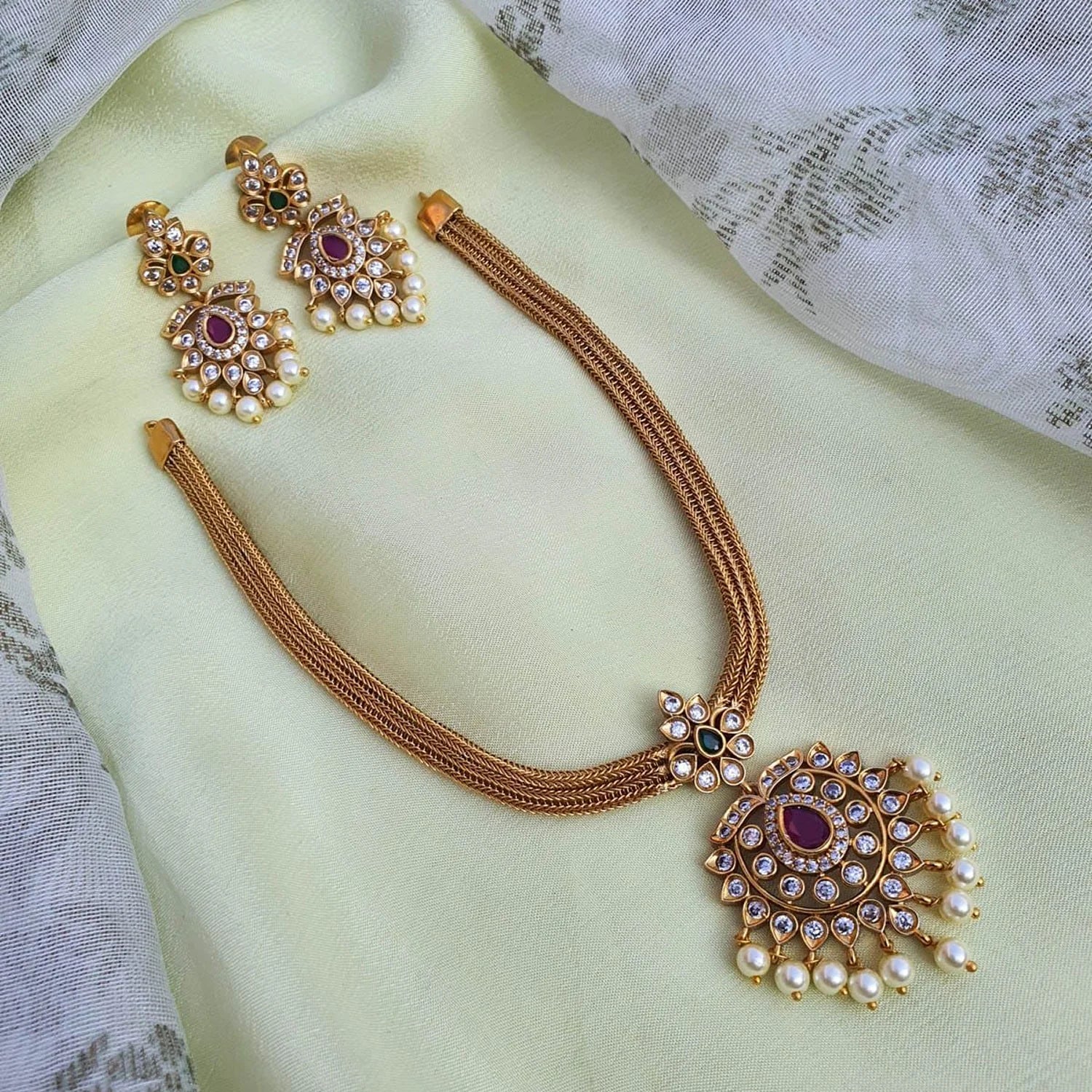 Ruby Pearl Gold Plated Choker Set with Earrings