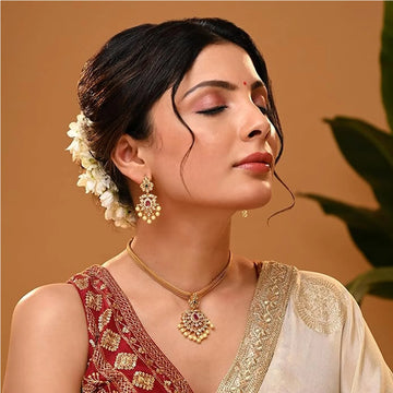 Ruby Pearl Gold Plated Choker Set with Earrings