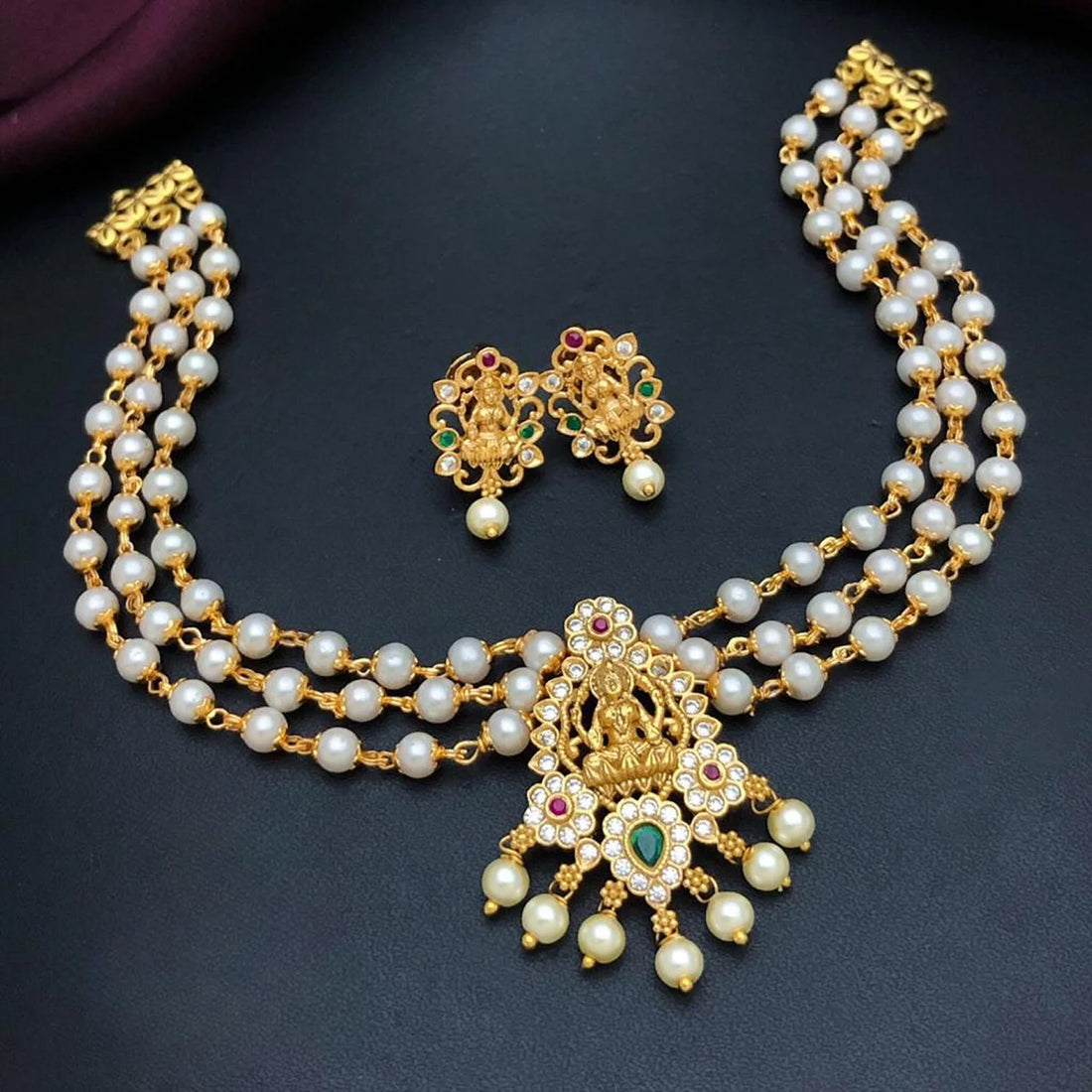 Lakshmi Pearl Gold Plated Choker Set with Earrings