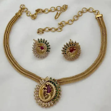 Ruby Green Gold Plated Choker Set with Earrings