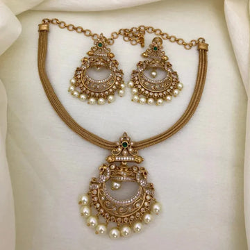 Floral AD Stone Gold Plated Choker Set with Earrings