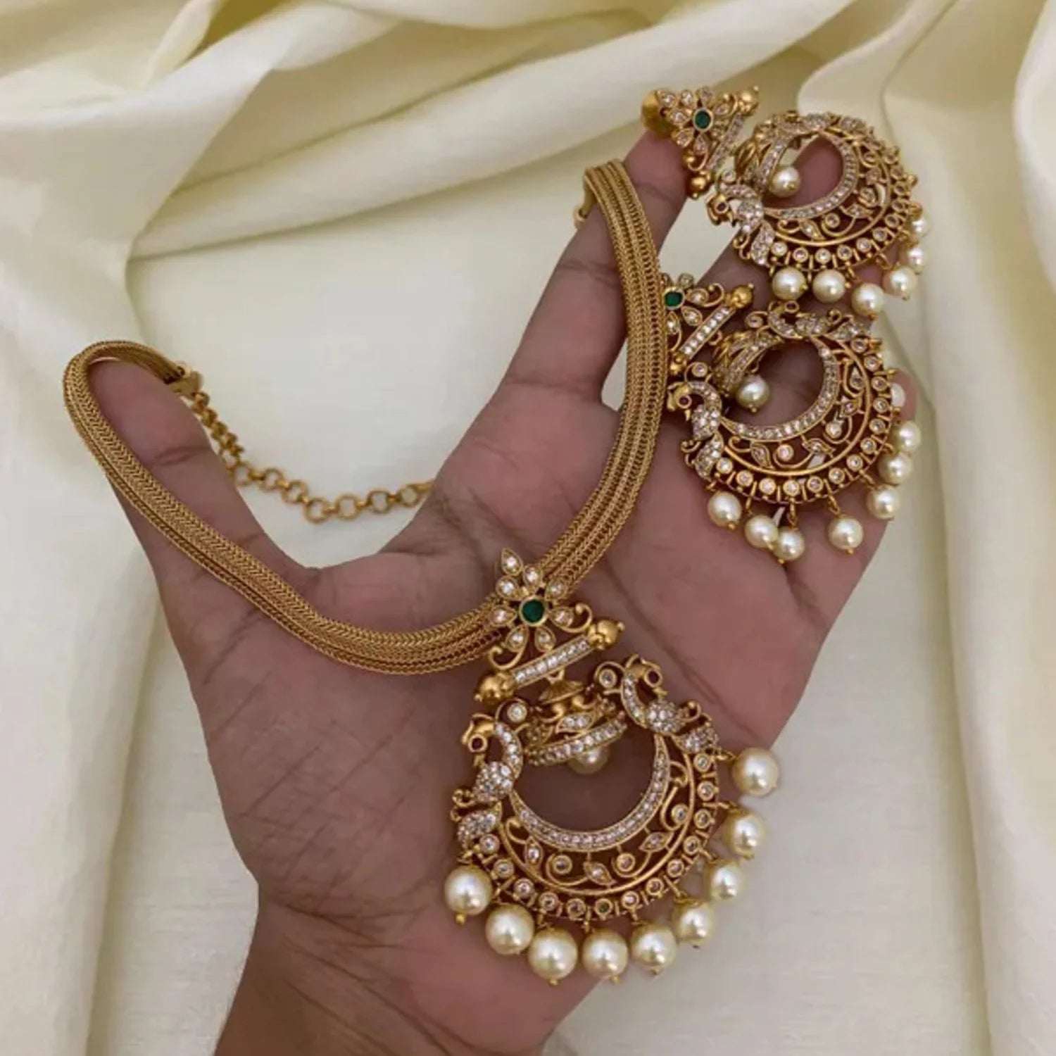 Floral AD Stone Gold Plated Choker Set with Earrings