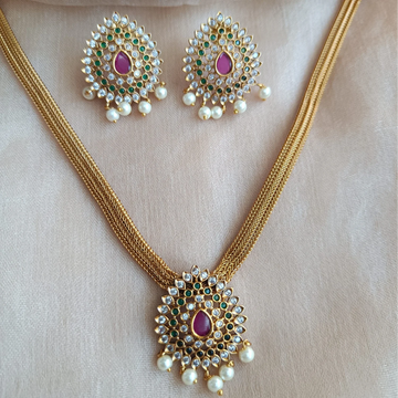Ruby Stone Gold Plated Mesh Choker Set with Earrings