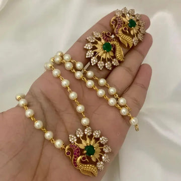 Peacock Pearl Pendant Necklace Set with Earrings