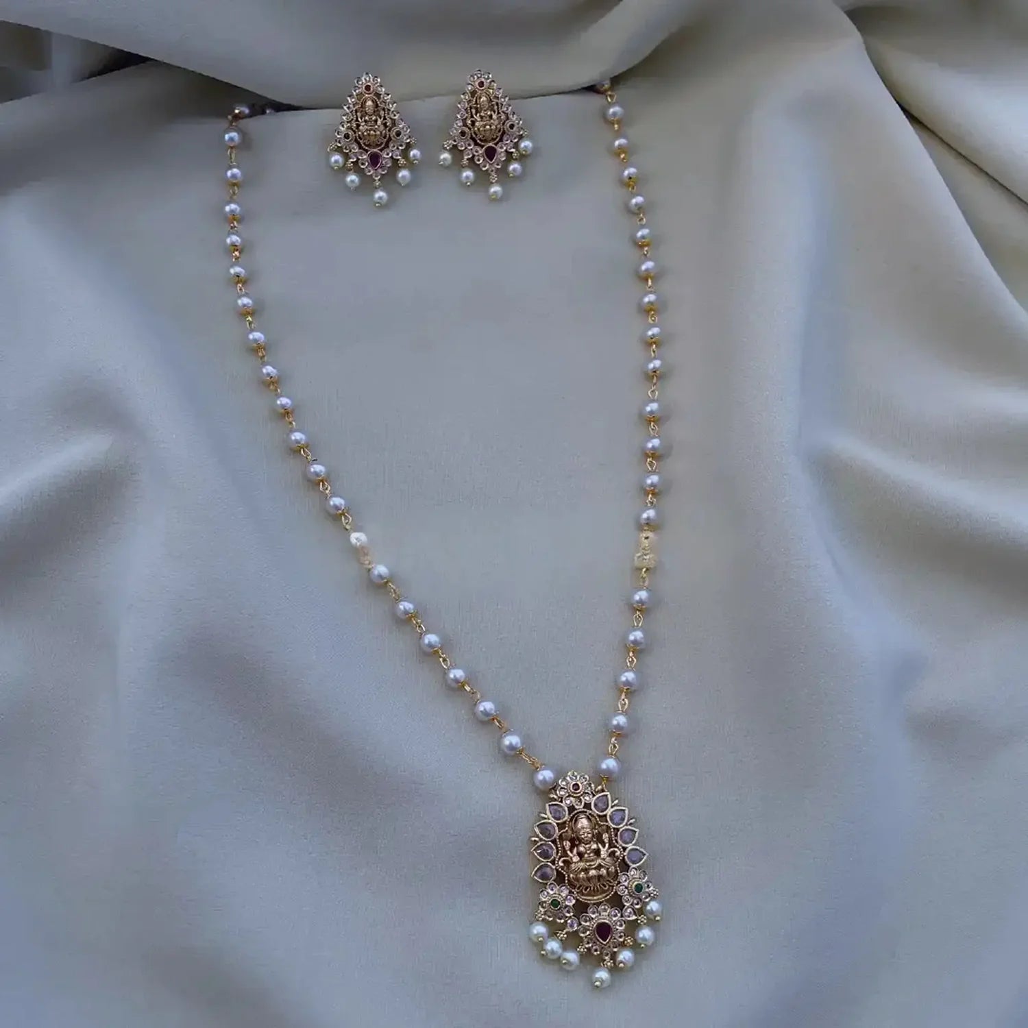 Lakshmi Pearl Gold Plated Pendant Necklace Set