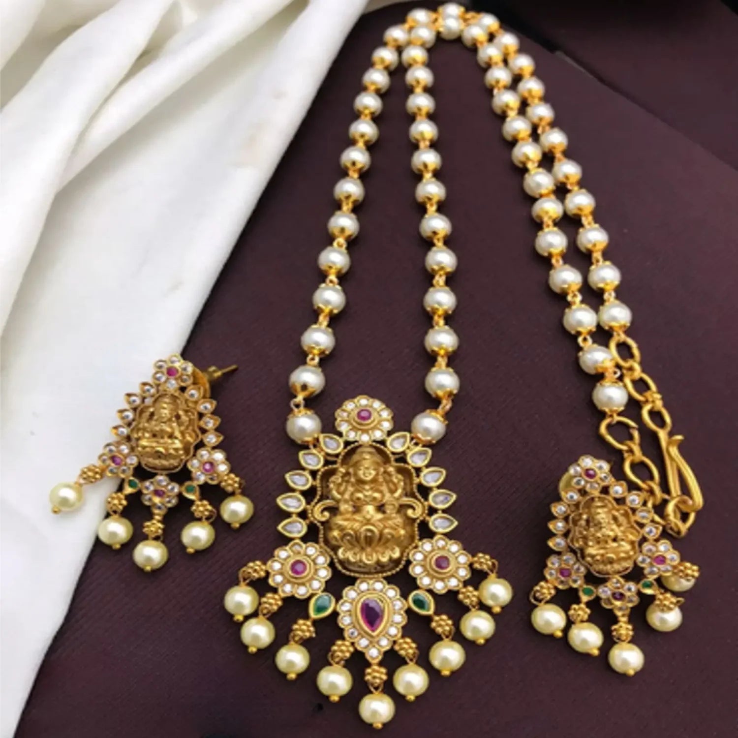 Lakshmi Pearl Gold Plated Pendant Necklace Set