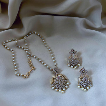 Designer Pearl AD Pendant Necklace Set with Earrings