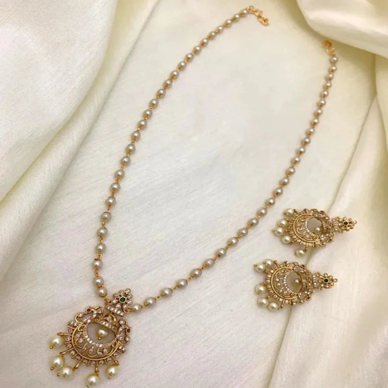 Pearl Drop Gold Plated Pendant Necklace Set