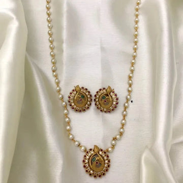 Peacock Pearl Gold Plated Pendant Set with Earrings